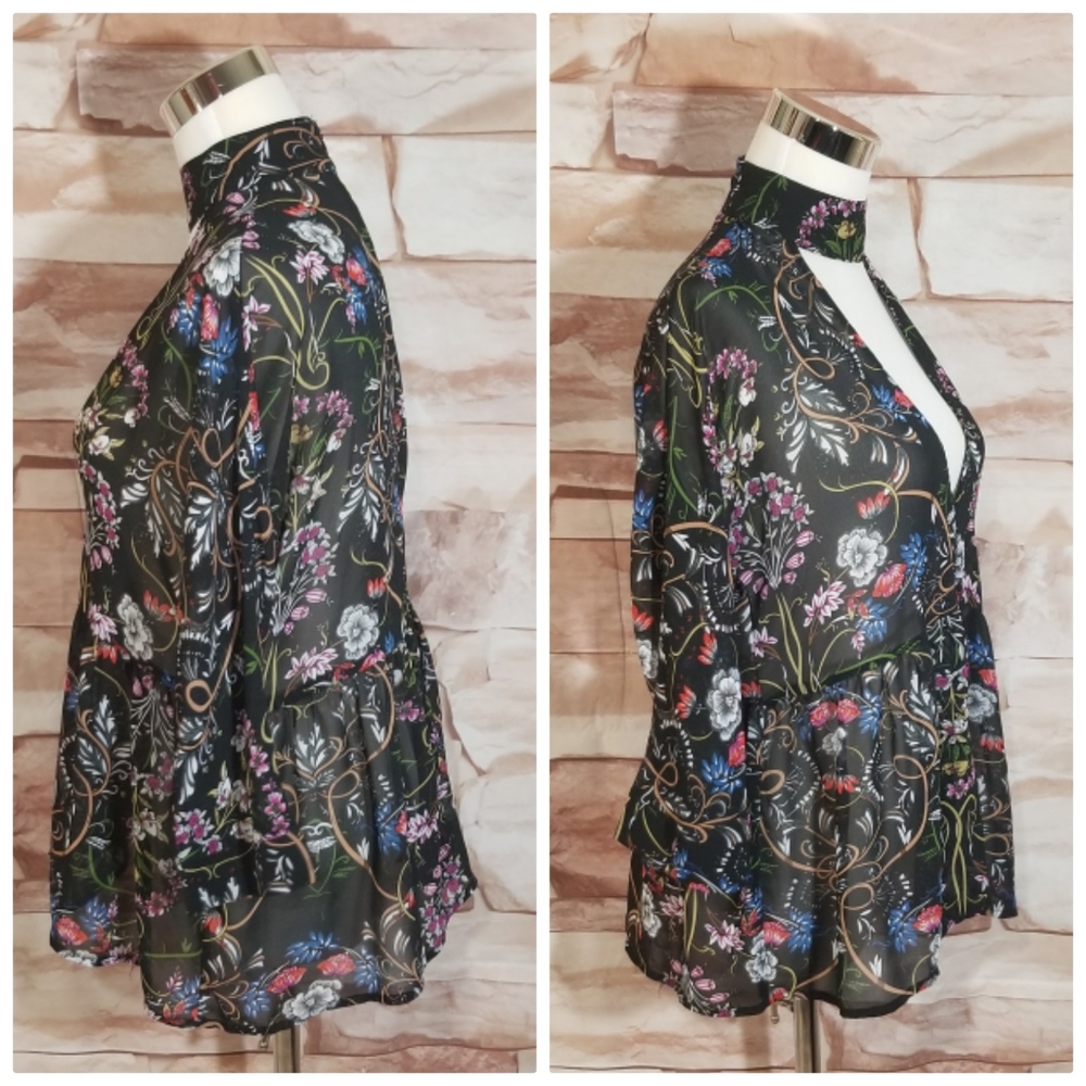 LUCCA Choker Neck Floral Blouse - Picture 3 of 5